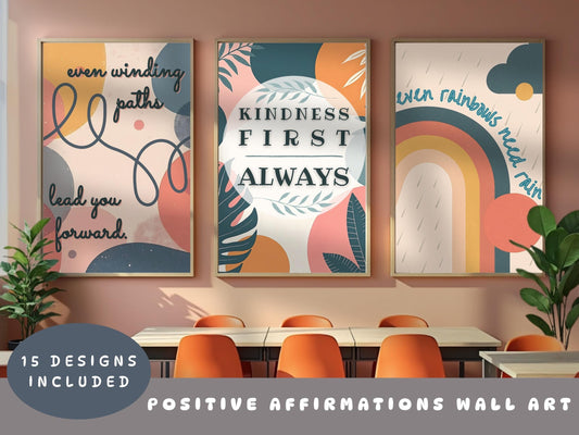 Positive Affirmation Wall Art Bundle | Mental Health Poster Set, Therapy Office Decor (Digital Download)