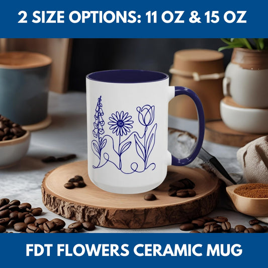 Subtle FDT Flowers Coffee Mug | Foxglove Daisy Tulip Tea Cup