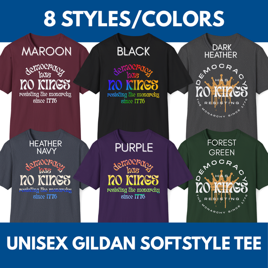 No Kings Protest T-Shirt | Patriotic Activist Apparel, Democratic Activism Rally Graphic Tee (Unisex)