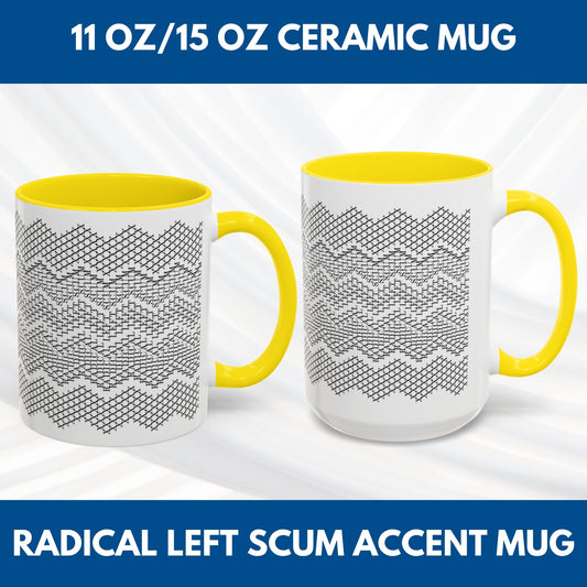 Radical Left Scum Hidden Message Mug | Black and White Knit Chevron Coffee Cup, Color Accent Handle, 11 oz/15 oz