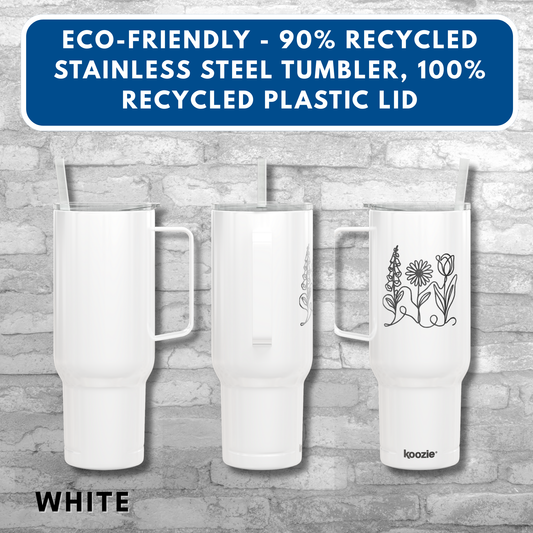 Subtle FDT Flowers Engraved 40 oz Tumbler | Travel Mug, Eco-Friendly Gift (Foxglove Daisy Tulip, Single Sided Design)