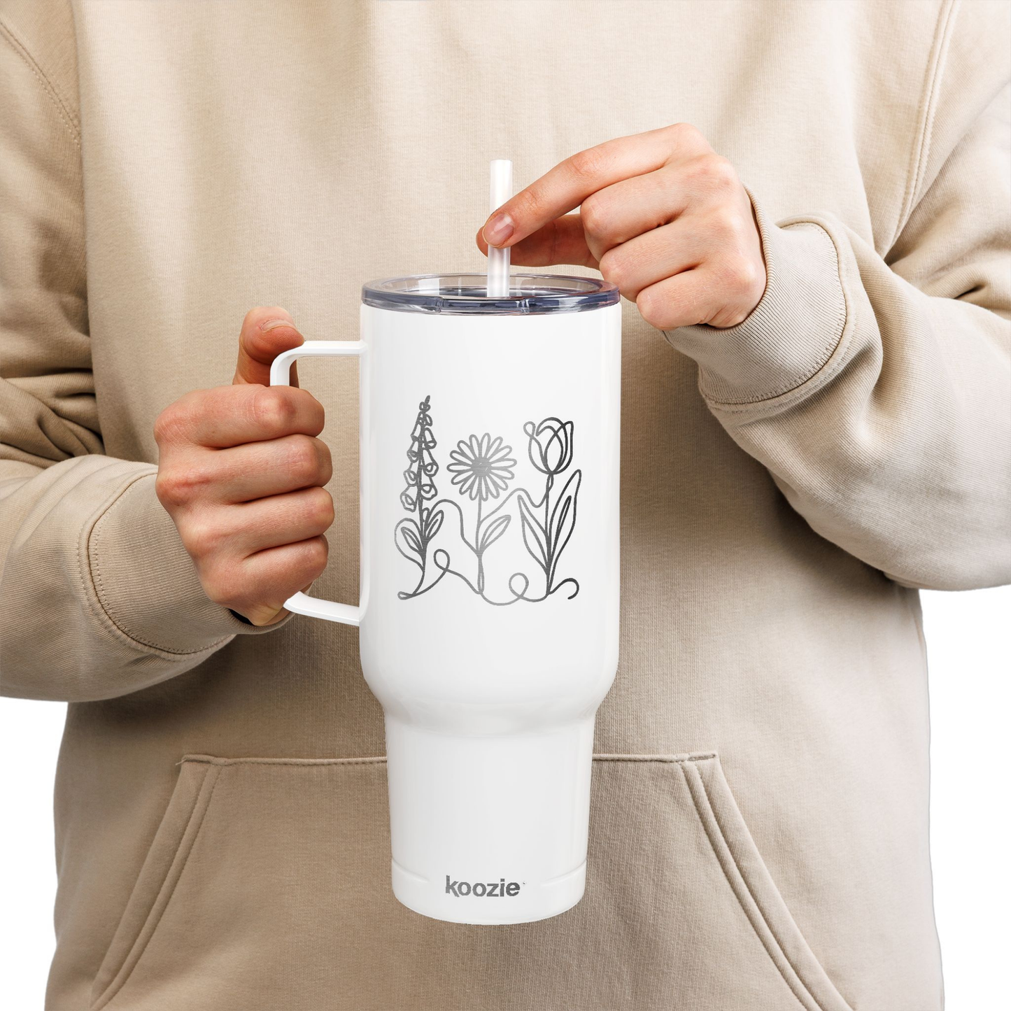 Subtle FDT Flowers Engraved 40 oz Tumbler | Travel Mug, Eco-Friendly Gift (Foxglove Daisy Tulip, Single Sided Design)
