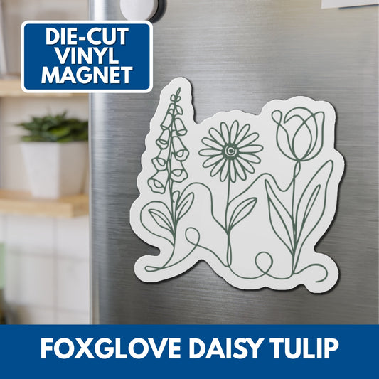 Subtle FDT Flowers Gift Set | Foxglove Daisy Tulip Unisex Cotton T-Shirt + Car Magnet