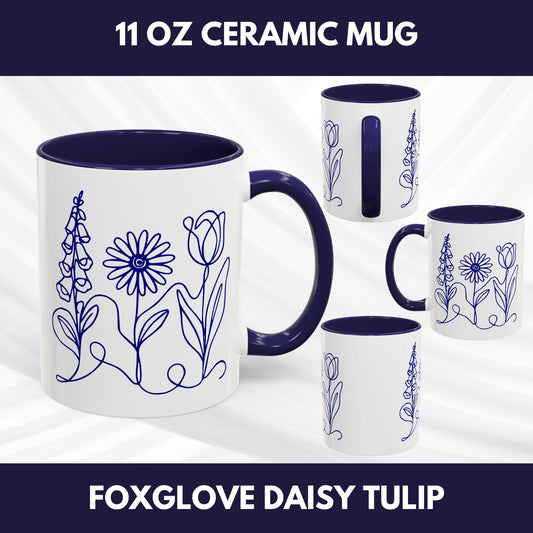 Subtle FDT Flowers Kitchen Gift Set | Foxglove Daisy Tulip Cotton Tea Towel + Ceramic Mug