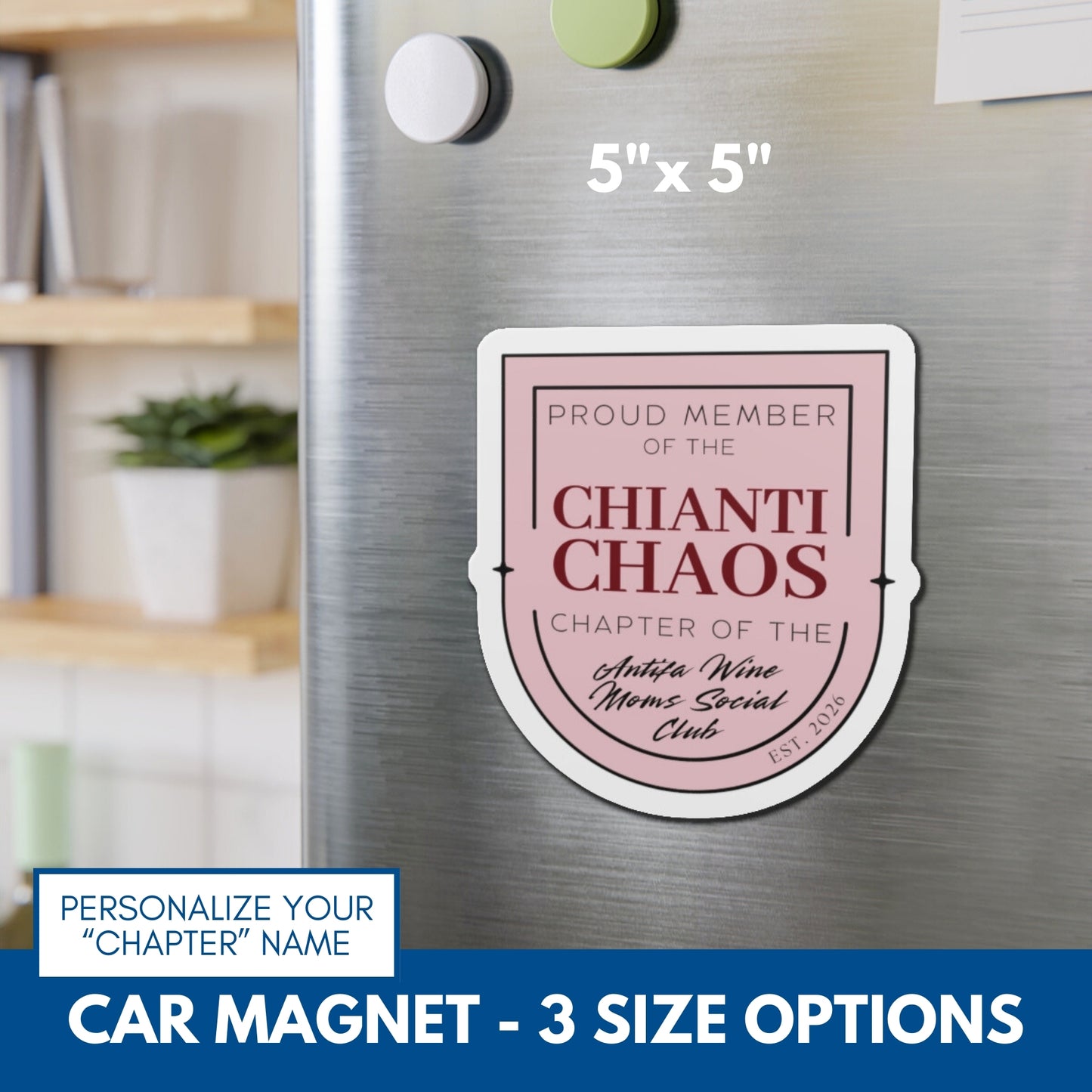 Personalized Antifa Wine Moms Social Club Car Magnet | Anti Fascism Activist Decor