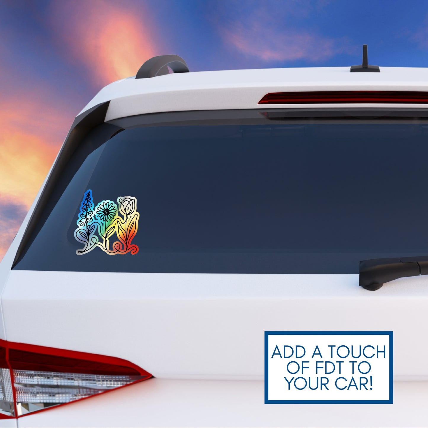 Subtle FDT Flowers Holographic Vinyl Decal | Foxglove Daisy Tulip Sticker (5 Sizes)