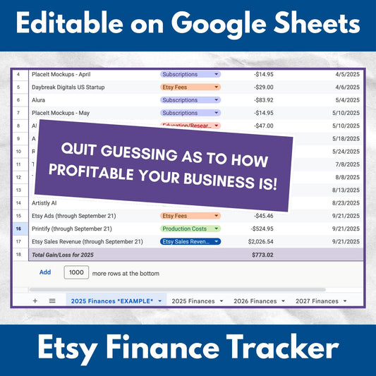 Etsy Seller Finance Tracker | Google Sheets Template - Fully Editable (Digital Download)