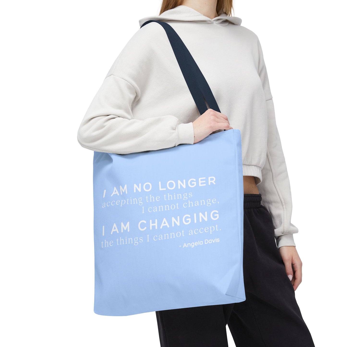 No Longer Accepting, I Am Changing Tote Bag | Blue Angela Davis Quote Political Activist Carry All