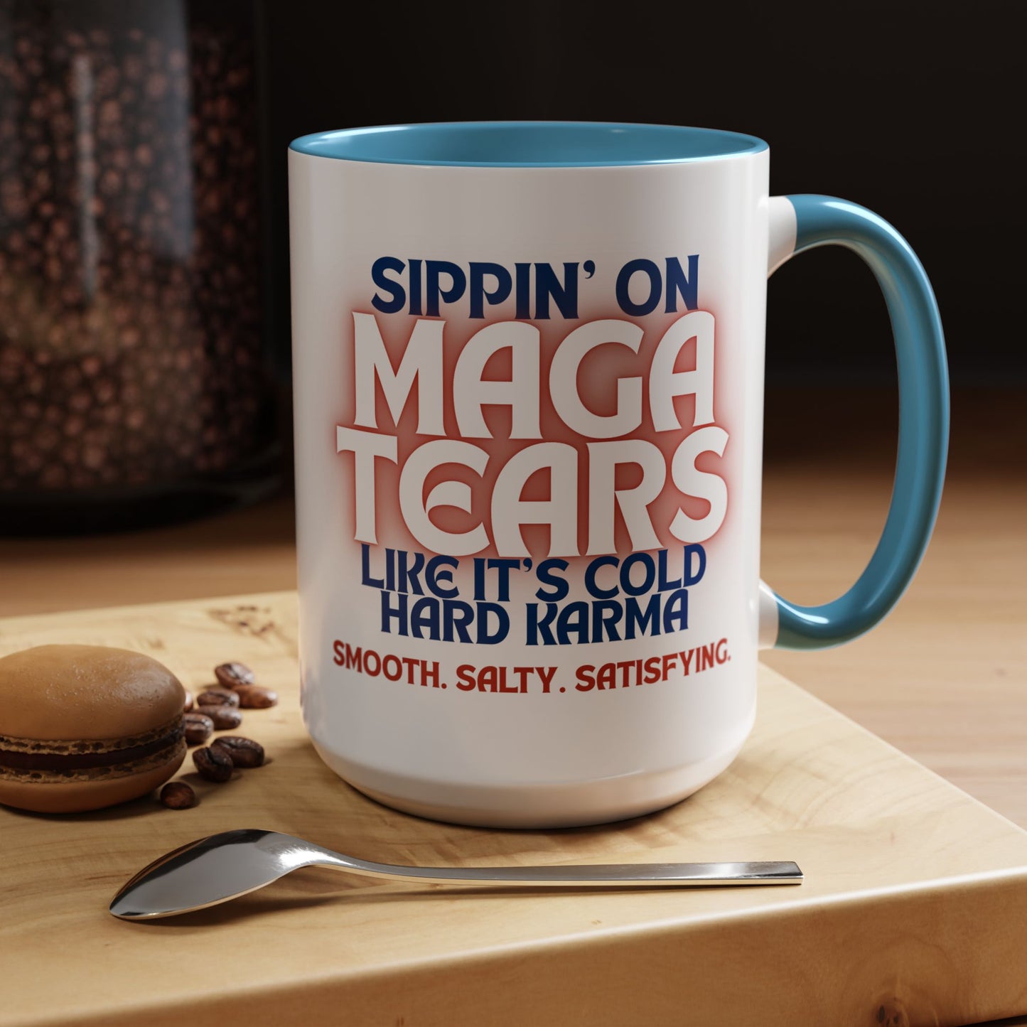 Sippin' on MAGA Tears Liberal Latte Coffee Mug | Color Accent Handle (11 oz or 15 oz)