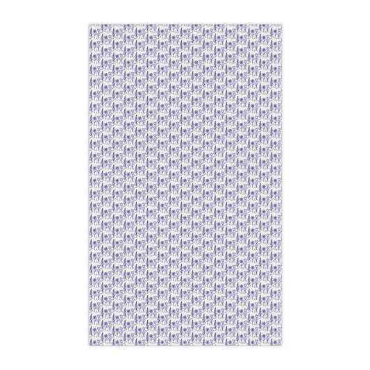 *Subtle FDT Flowers Cotton Tea Towel | Foxglove Daisy Tulip Blue & White Floral Kitchen Towel
