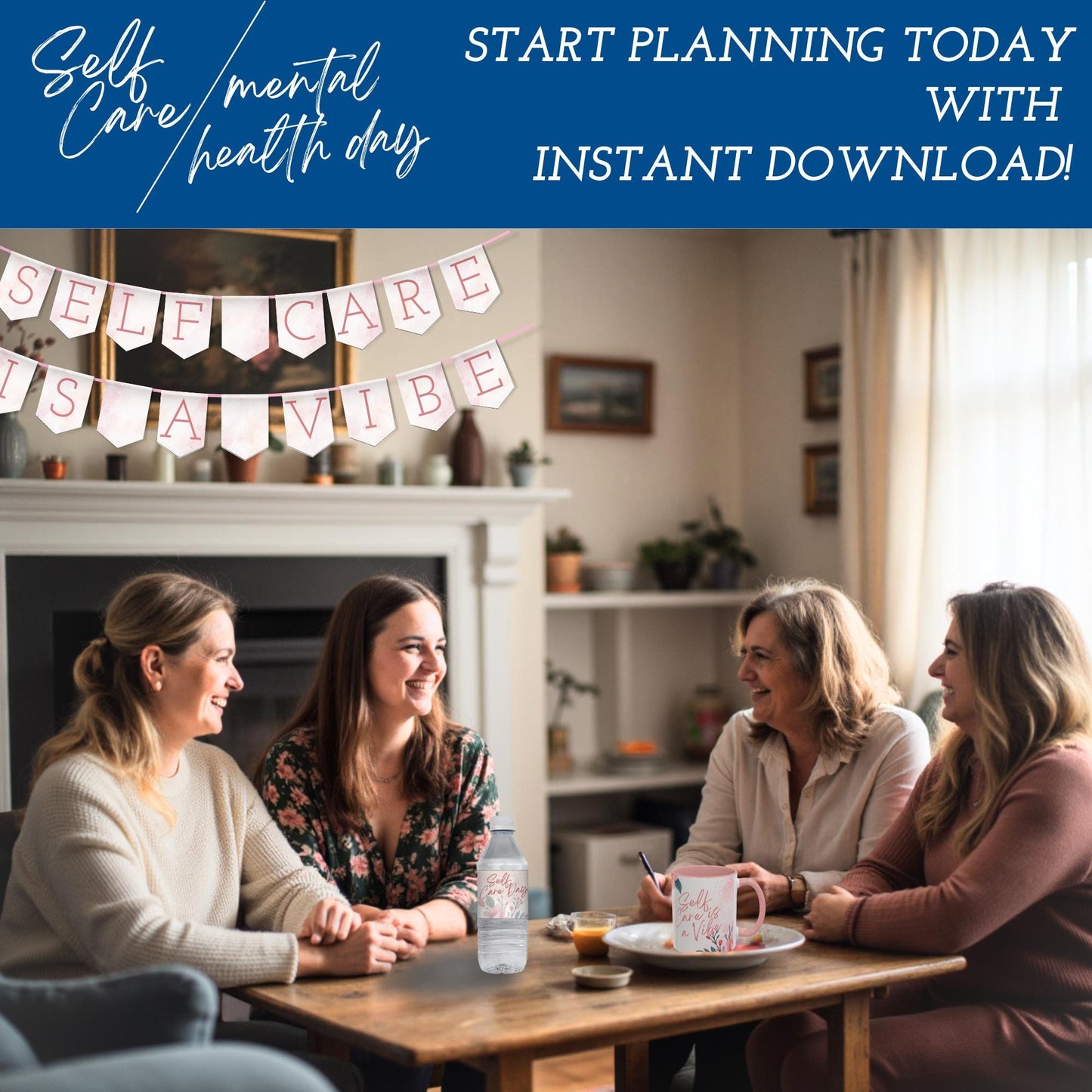 Self-Care Deluxe Party Kit | Printable Mental Health Day Invites + Decor + Activities (Canva Templates, PDFs)