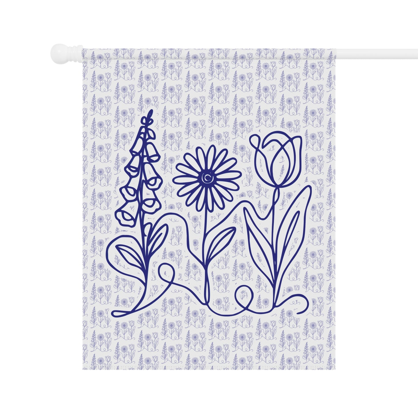Subtle FDT Flowers Porch Flag | Foxglove Daisy Tulip Patterned Garden Banner (2 Size Options)