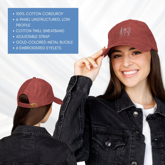 Foxglove-Daisy-Tulip-Corduroy-Hat-Vintage-Embroidered-Baseball-Cap-Anti-Trump-Subtle-FDT-Flowers