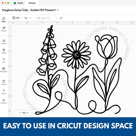 Subtle FDT Flowers Hand Drawn Clipart Bundle | Foxglove Daisy Tulip (Digital Download)