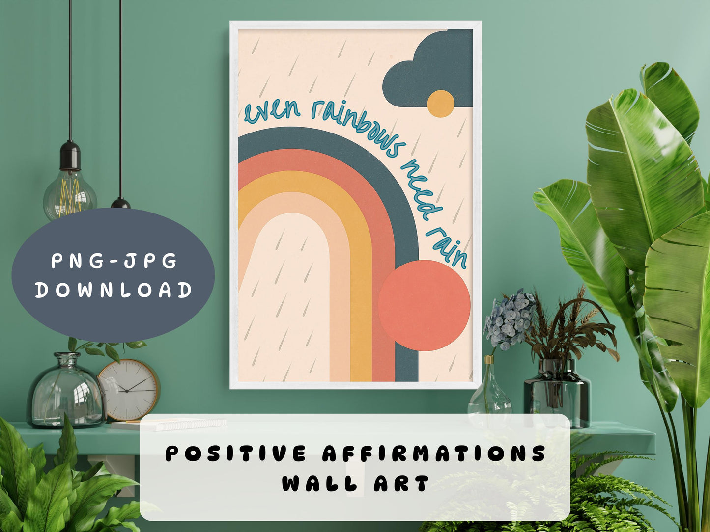 Emotional Support Poster | Even Rainbows Need Rain Therapy Office Wall Art (Digital Download)