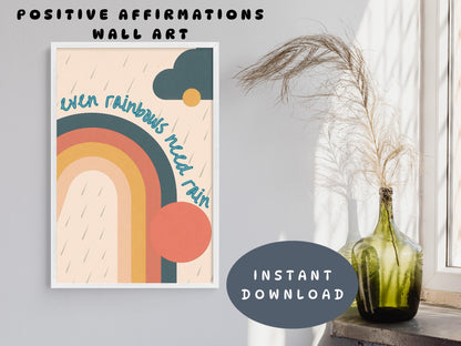 Emotional Support Poster | Even Rainbows Need Rain Therapy Office Wall Art (Digital Download)