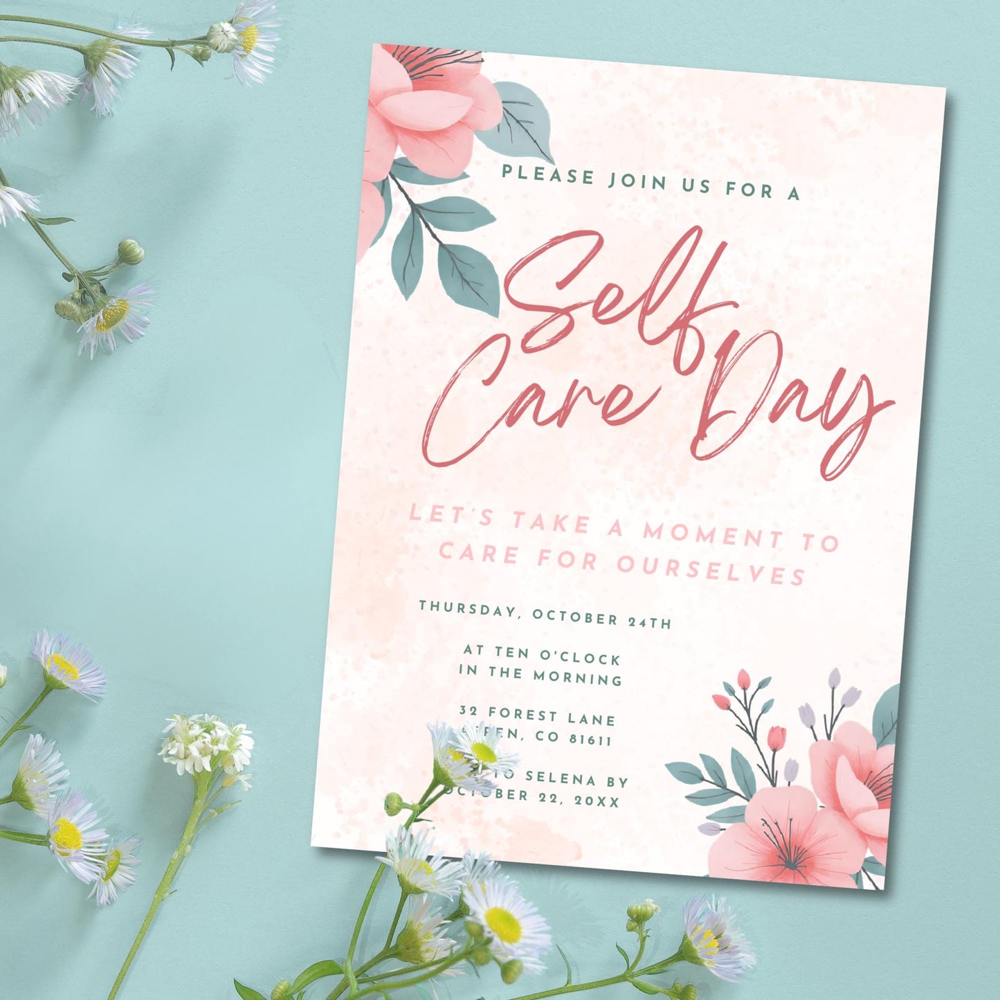 Self Care Day Invite Templates | Mental Health or Wellness Party (Editable on Canva)