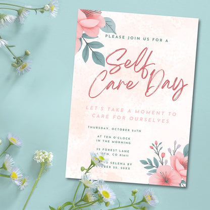 Self Care Day Invite Templates | Mental Health or Wellness Party (Editable on Canva)