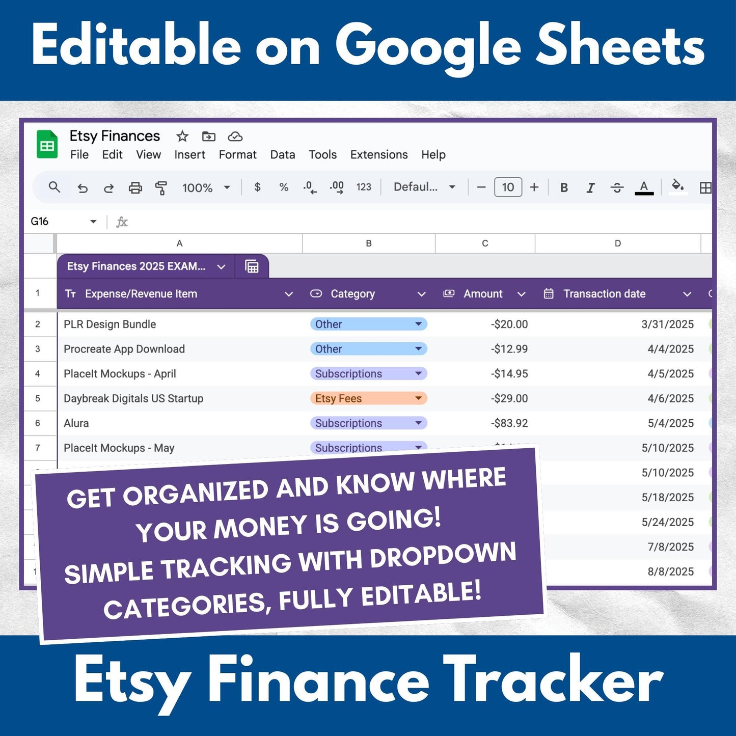 Etsy Seller Finance Tracker | Google Sheets Template - Fully Editable (Digital Download)