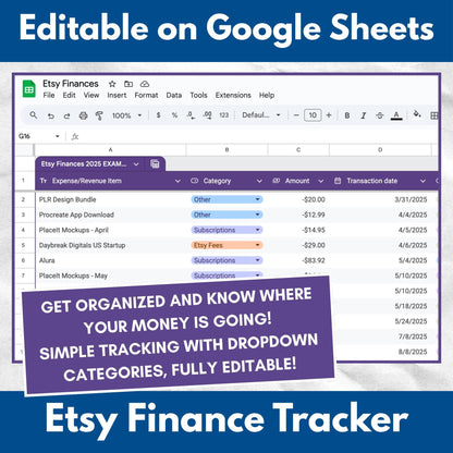 Etsy Seller Finance Tracker | Google Sheets Template - Fully Editable (Digital Download)