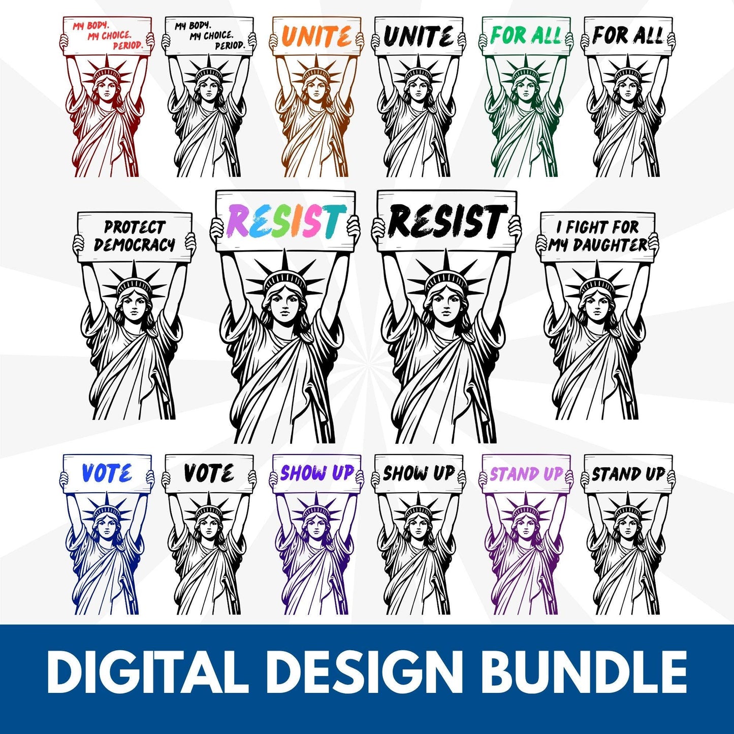 Statue of Liberty Sign Design Bundle | Political Activist Clipart (Digital Download)