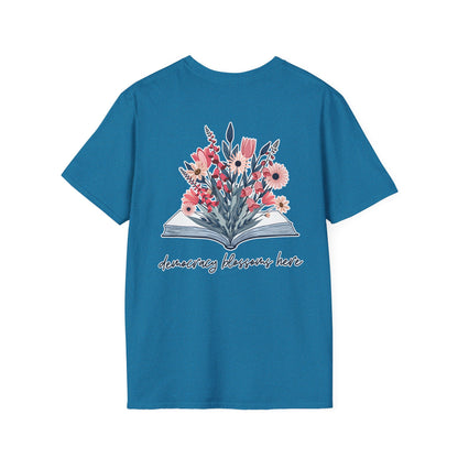 Floral Book Bouquet Unisex T-Shirt | Democracy Blossoms Here - Foxglove Daisy Tulip