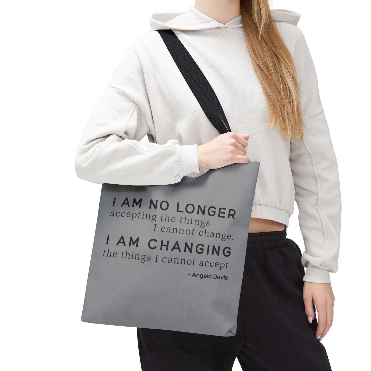 No Longer Accepting, I Am Changing Tote Bag | Grey Angela Davis Quote Political Activist Carry All