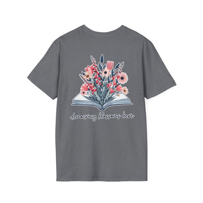 Floral Book Bouquet Unisex T-Shirt | Democracy Blossoms Here - Foxglove Daisy Tulip