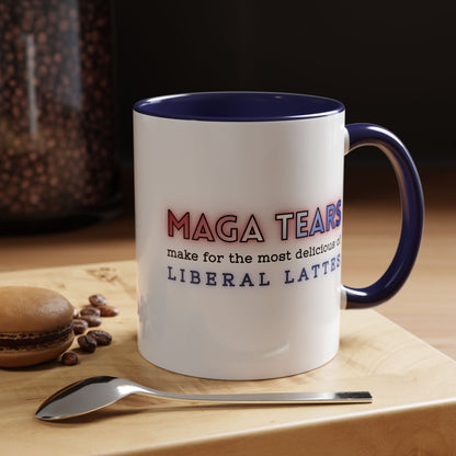 MAGA Tears Liberal Latte Coffee Mug | Color Accent Handle (11 oz or 15 oz)