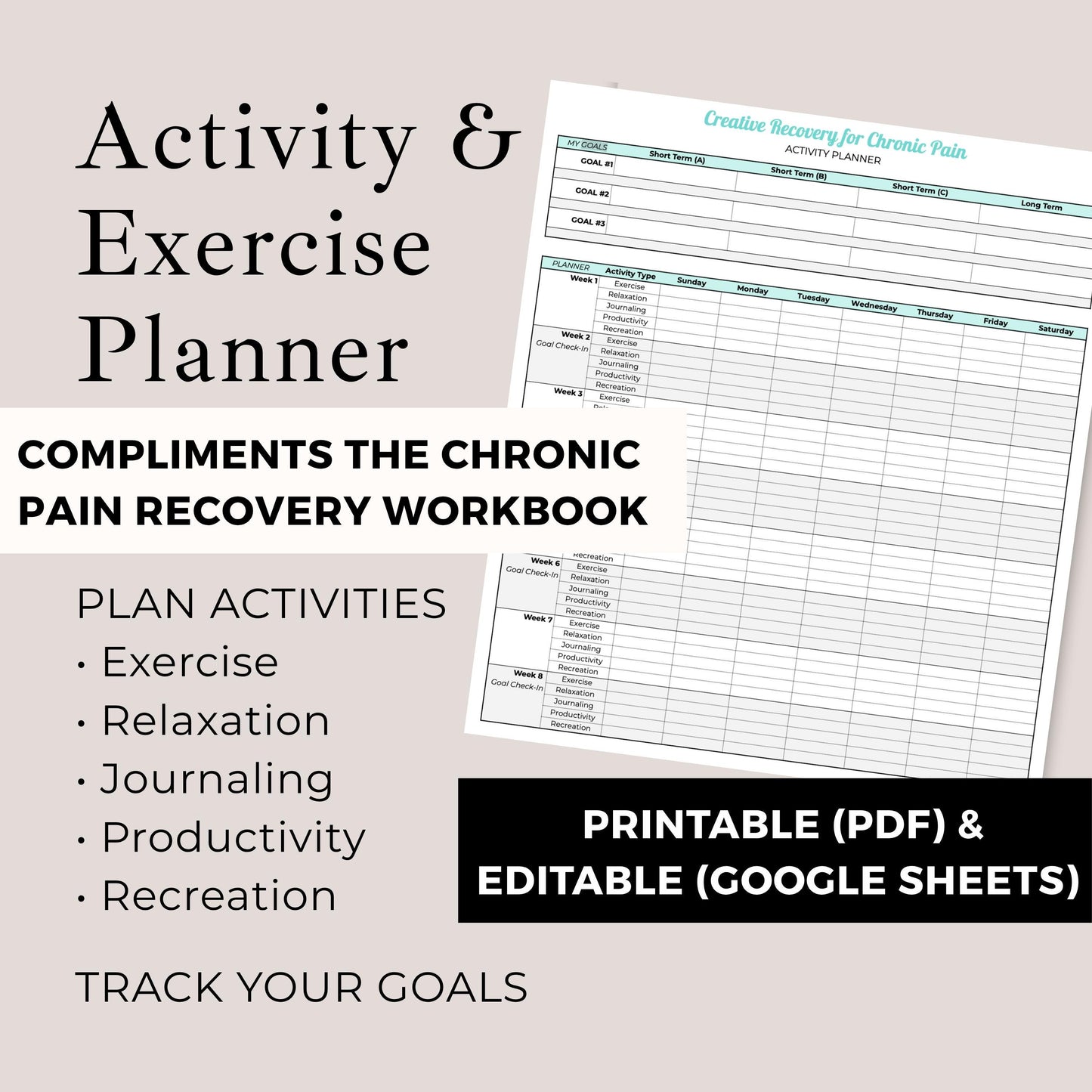 Chronic Pain Recovery Kit | Workbook, Affirmations, Planner (Digital Download Bundle)