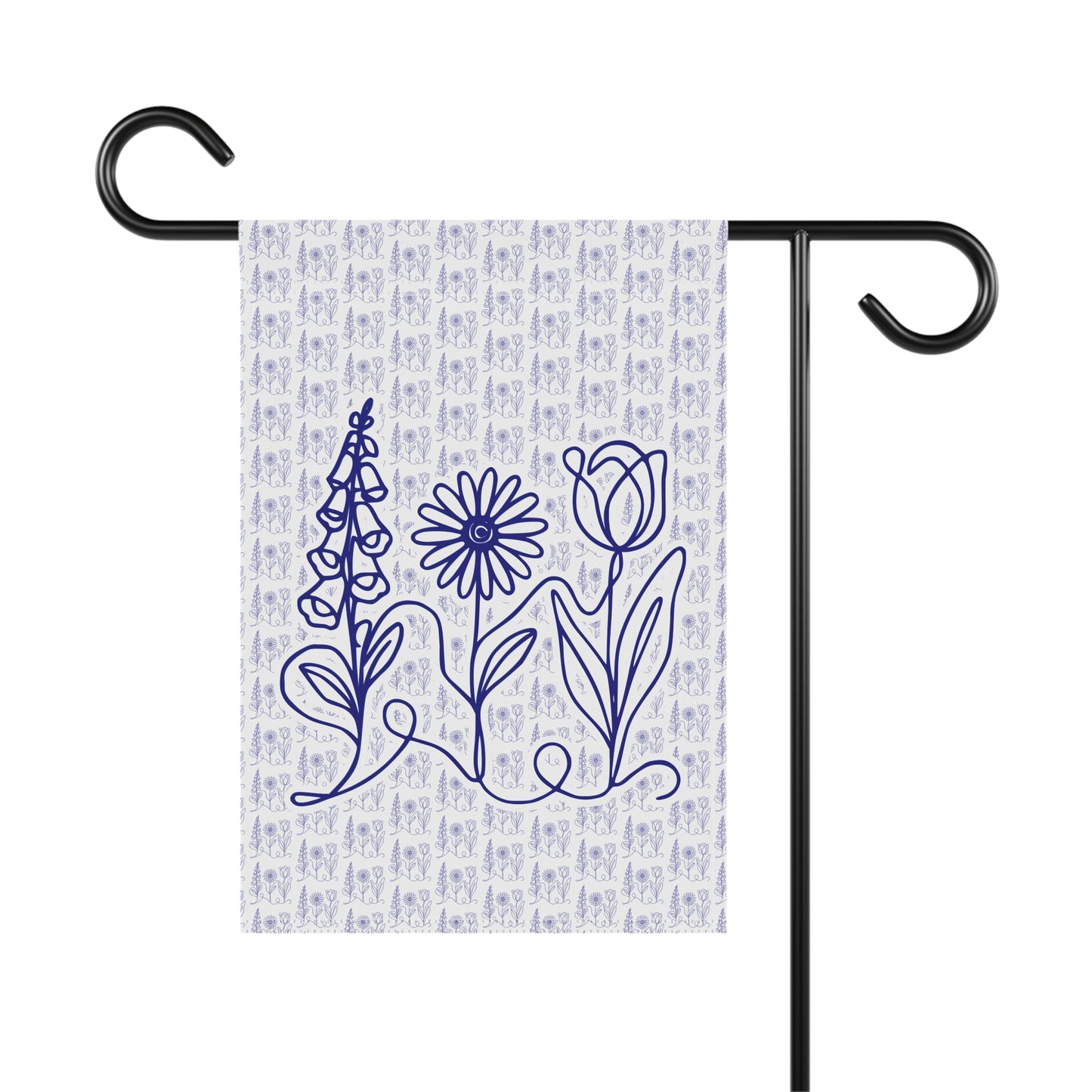 Subtle FDT Flowers Porch Flag | Foxglove Daisy Tulip Patterned Garden Banner (2 Size Options)