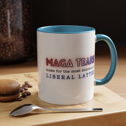 MAGA Tears Liberal Latte Coffee Mug | Color Accent Handle (11 oz or 15 oz)