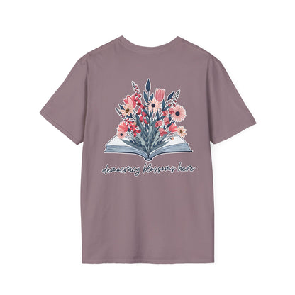 Floral Book Bouquet Unisex T-Shirt | Democracy Blossoms Here - Foxglove Daisy Tulip