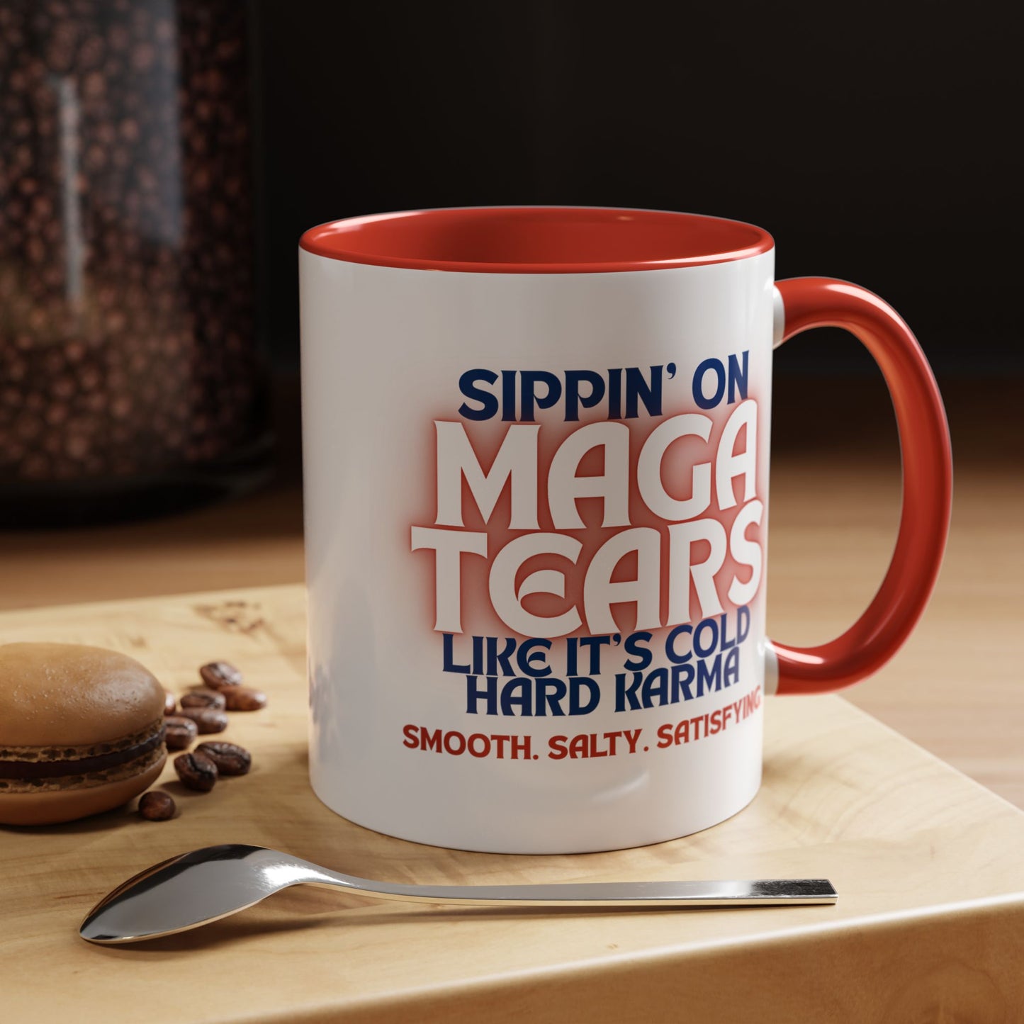 Sippin' on MAGA Tears Liberal Latte Coffee Mug | Color Accent Handle (11 oz or 15 oz)