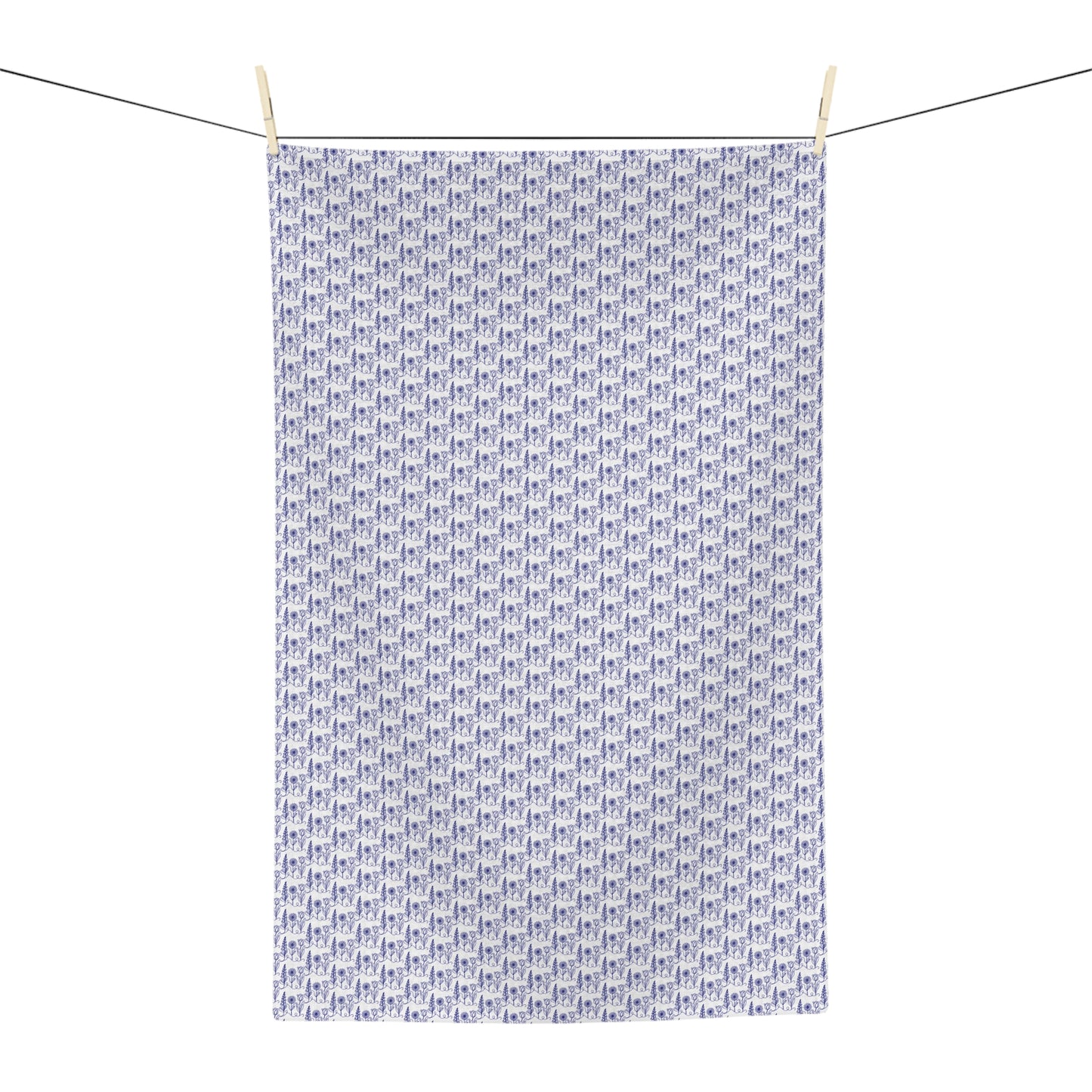 Subtle FDT Flowers Microfiber Tea Towel | Blue & White Floral, Foxglove Daisy Tulip Kitchen Towel
