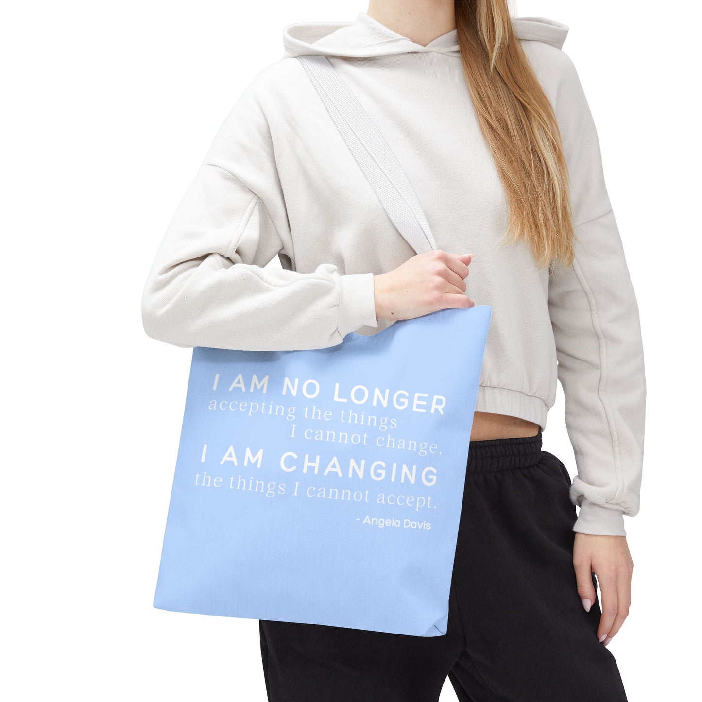 No Longer Accepting, I Am Changing Tote Bag | Blue Angela Davis Quote Political Activist Carry All