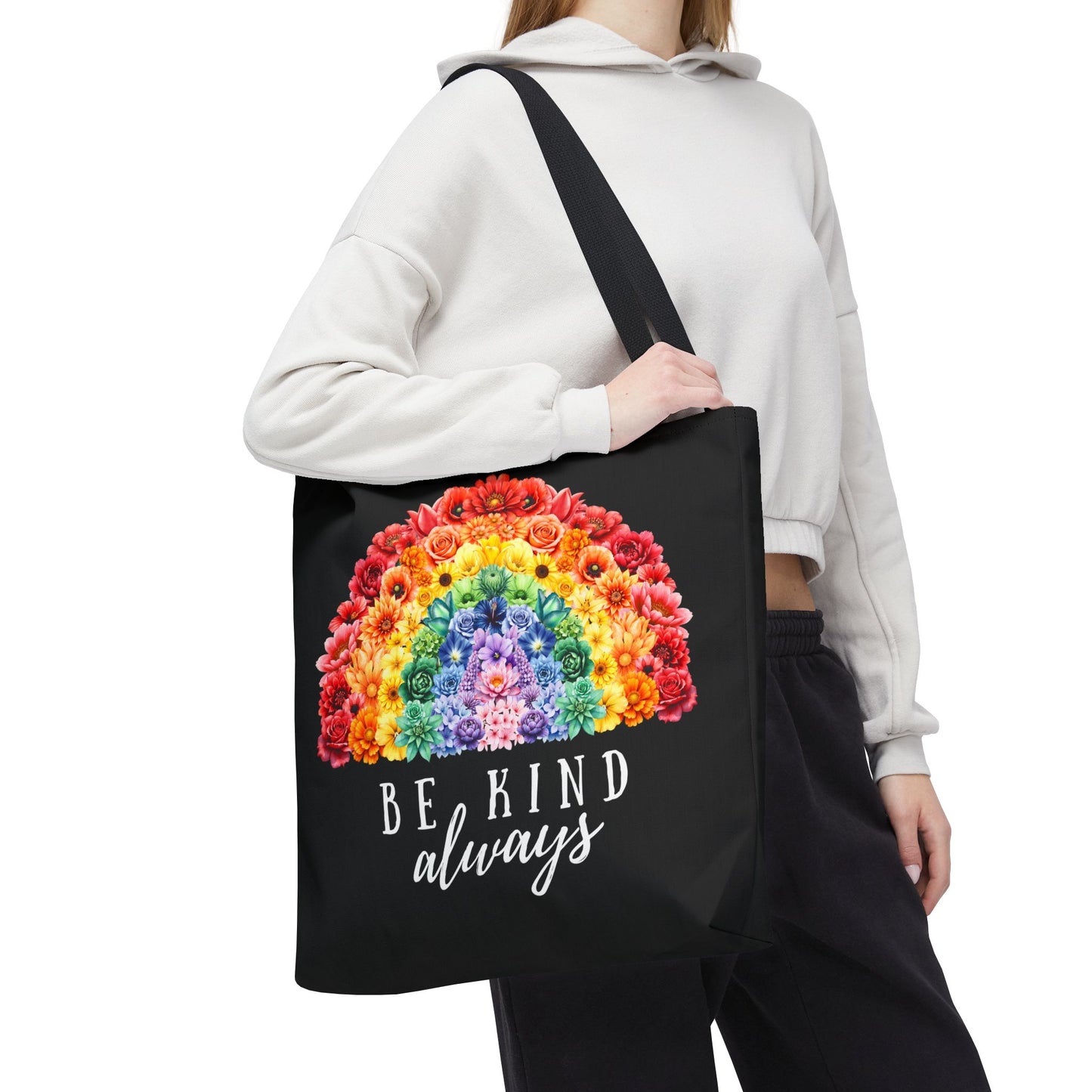 Be Kind Floral Rainbow Tote Bag | Eco-Friendly Reusable Shopping Bag, Beach Tote, Library Bag
