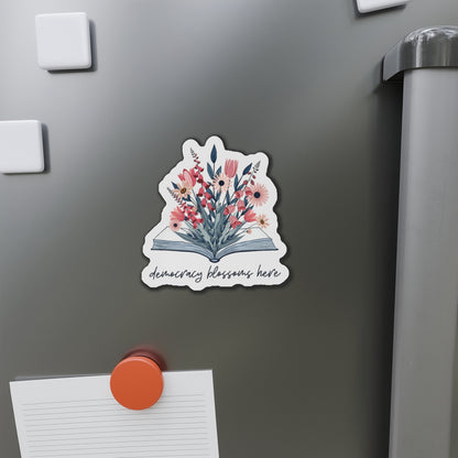Floral Democracy Die-Cut Magnet | Flower Book Gift for Readers, Democratic Activist Car Magnet