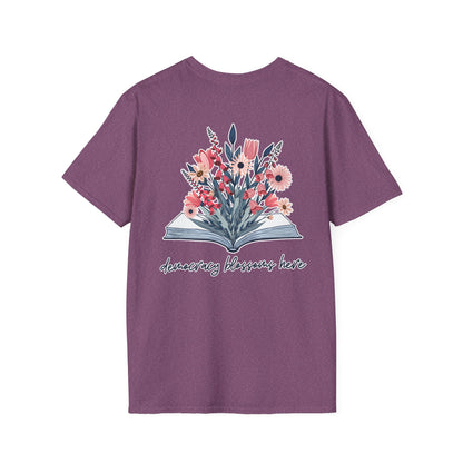 Floral Book Bouquet Unisex T-Shirt | Democracy Blossoms Here - Foxglove Daisy Tulip