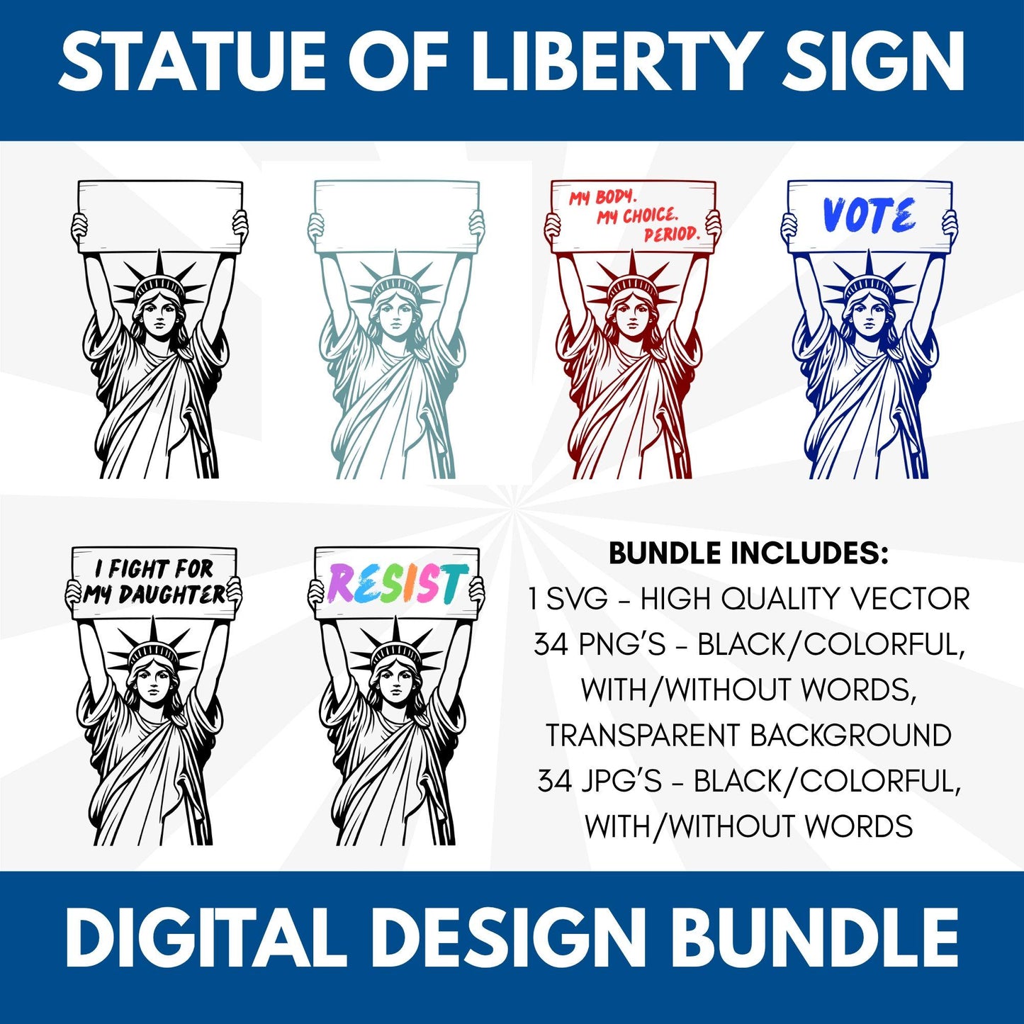 Statue of Liberty Sign Design Bundle | Political Activist Clipart (Digital Download)