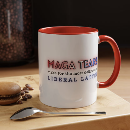 MAGA Tears Liberal Latte Coffee Mug | Color Accent Handle (11 oz or 15 oz)