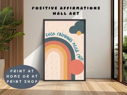 Emotional Support Poster | Even Rainbows Need Rain Therapy Office Wall Art (Digital Download)