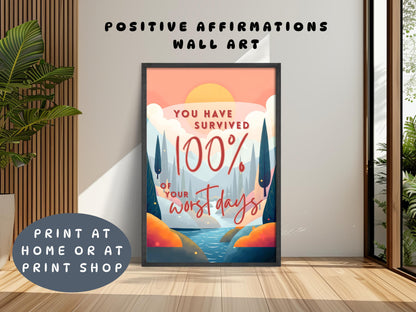 Daily Affirmations Poster | You've Survived Mental Health Wall Art (Digital Download)