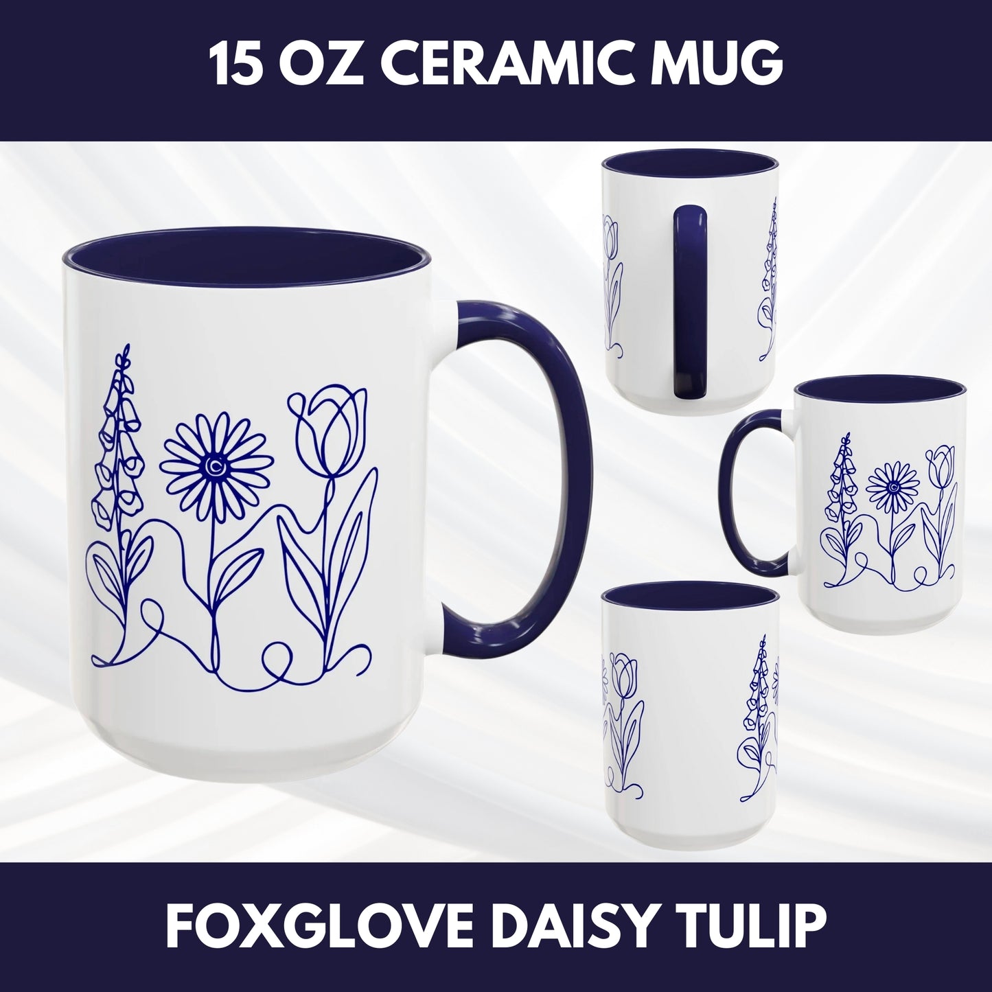 Subtle FDT Flowers Coffee Mug | Foxglove Daisy Tulip Tea Cup