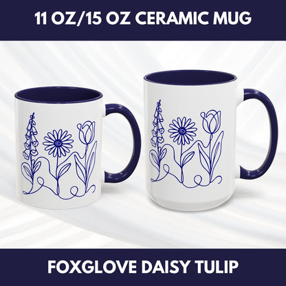Subtle FDT Flowers Coffee Mug | Foxglove Daisy Tulip Tea Cup