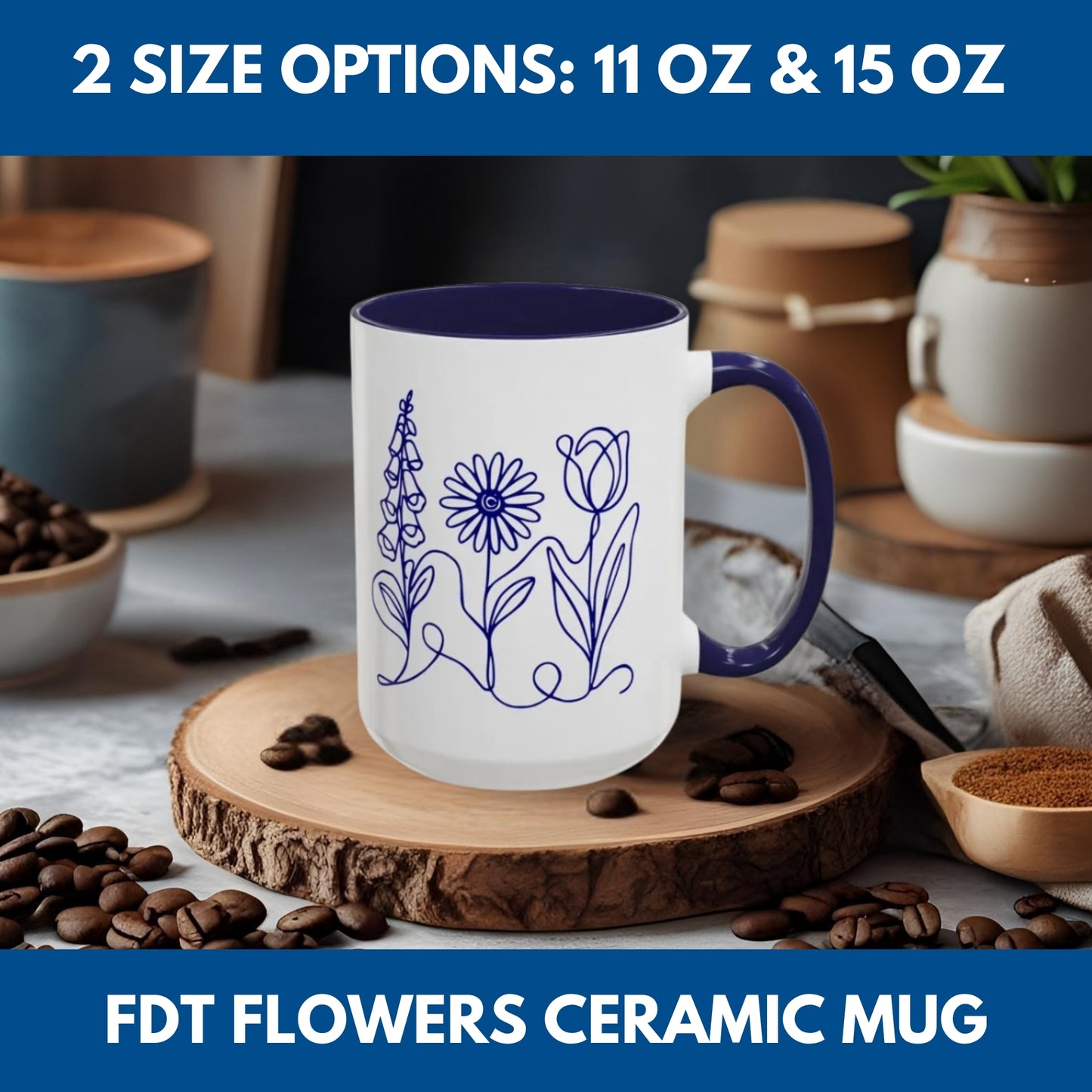 Subtle FDT Flowers Coffee Mug | Foxglove Daisy Tulip Tea Cup