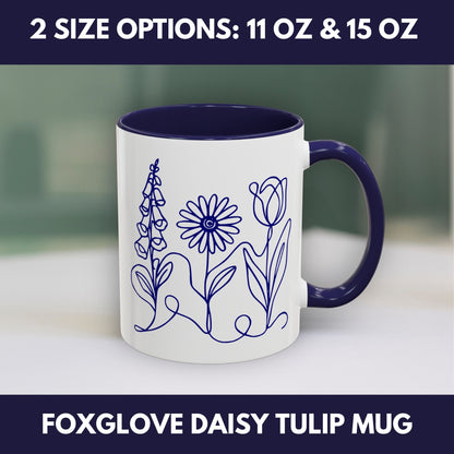 Subtle FDT Flowers Coffee Mug | Foxglove Daisy Tulip Tea Cup