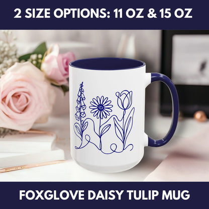 Subtle FDT Flowers Coffee Mug | Foxglove Daisy Tulip Tea Cup