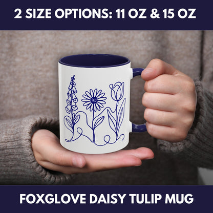 Subtle FDT Flowers Coffee Mug | Foxglove Daisy Tulip Tea Cup