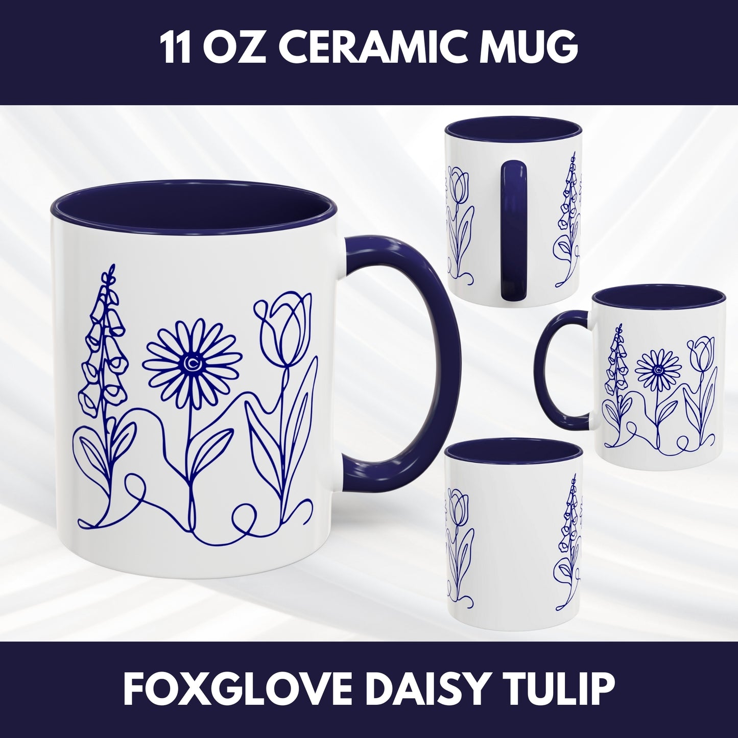 Subtle FDT Flowers Coffee Mug | Foxglove Daisy Tulip Tea Cup